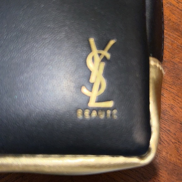 YSL  Beaute Bag  Black/gold vinyl lined in black nylon  YSL gold foil front logo - Picture 3 of 13